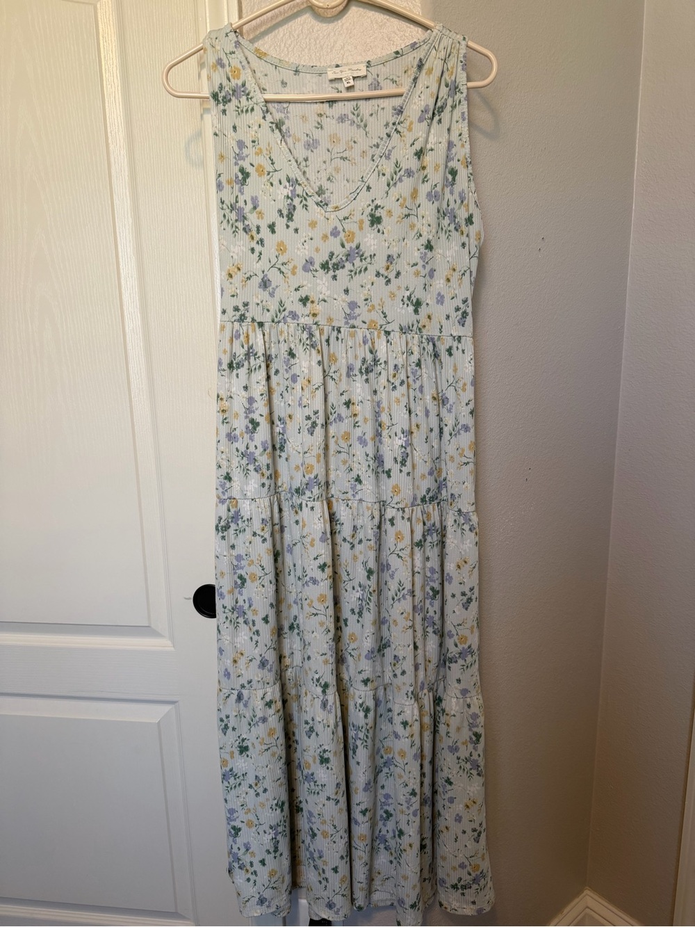 Light Blue Floral V-Neck Tiered Maxi Dress